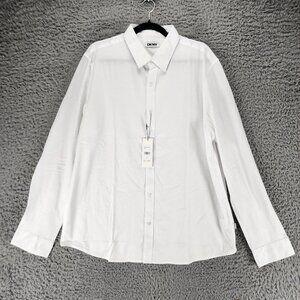 DKNY Shirt Mens Large White Long Sleeve Button Up 100% Cotton *NWT*